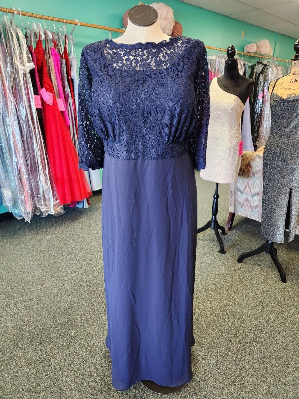 Nikki Navy Size 26 Lace/Sleeves Mothers Gown/Formal Dress